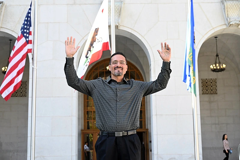 DNA Conviction Overturned
In this photo provided by The Innocence Center and the California Innocence Project, Gerardo Cabanillas waves from outside the Hall of Justice in downtown Los Angeles after his release on Tuesday, Sept. 26, 2023. Cabanillas, who spent nearly 30 years in prison for kidnapping, robbery and rape, has been declared innocent and freed, Los Angeles County prosecutors announced Tuesday. DNA testing helped exonerate Cabanillas of the 1995 attack on two couples sitting in parked cars in South Gate, the county district attorney's office said in a statement. (Laurence Colletti/Legal Talk Network via AP)