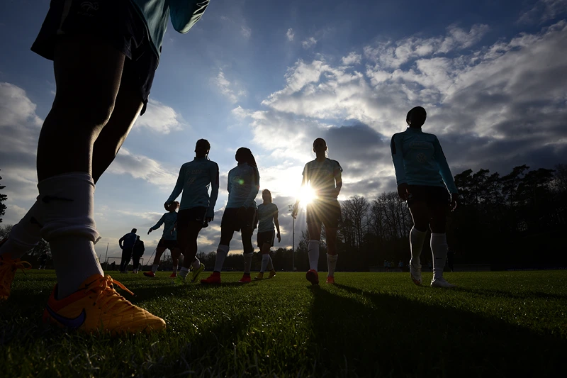 FBL-FRA-WC2015-WOMEN-TRAINING-FEATURE
France's women's team players take part in a training session in Clairefontaine en Yvelines, southwest of Paris, on April 6 , 2015, ahead of the friendly football match against Canada to be held on April 9. AFP PHOTO / FRANCK FIFE (Photo by Franck FIFE / AFP) (Photo credit should read FRANCK FIFE/AFP via Getty Images)